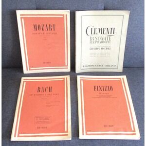 Vintage Piano Sheet Music Lot of 4 Mozart Bach Clementi Finizio Publ. in Italy